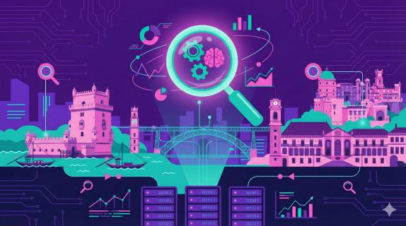 Illustration representing SEO and AI search optimization agencies in Portugal.