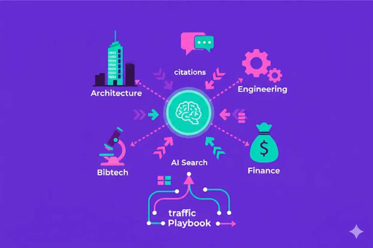Illustration representing AI Citations By Industry: Traffic Playbook for AI Search