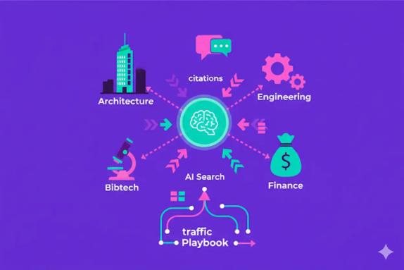 Illustration representing AI Citations By Industry: Traffic Playbook for AI Search