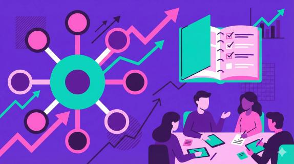 Illustration representing Topic Clusters: Growth Playbook with Checklists for Teams