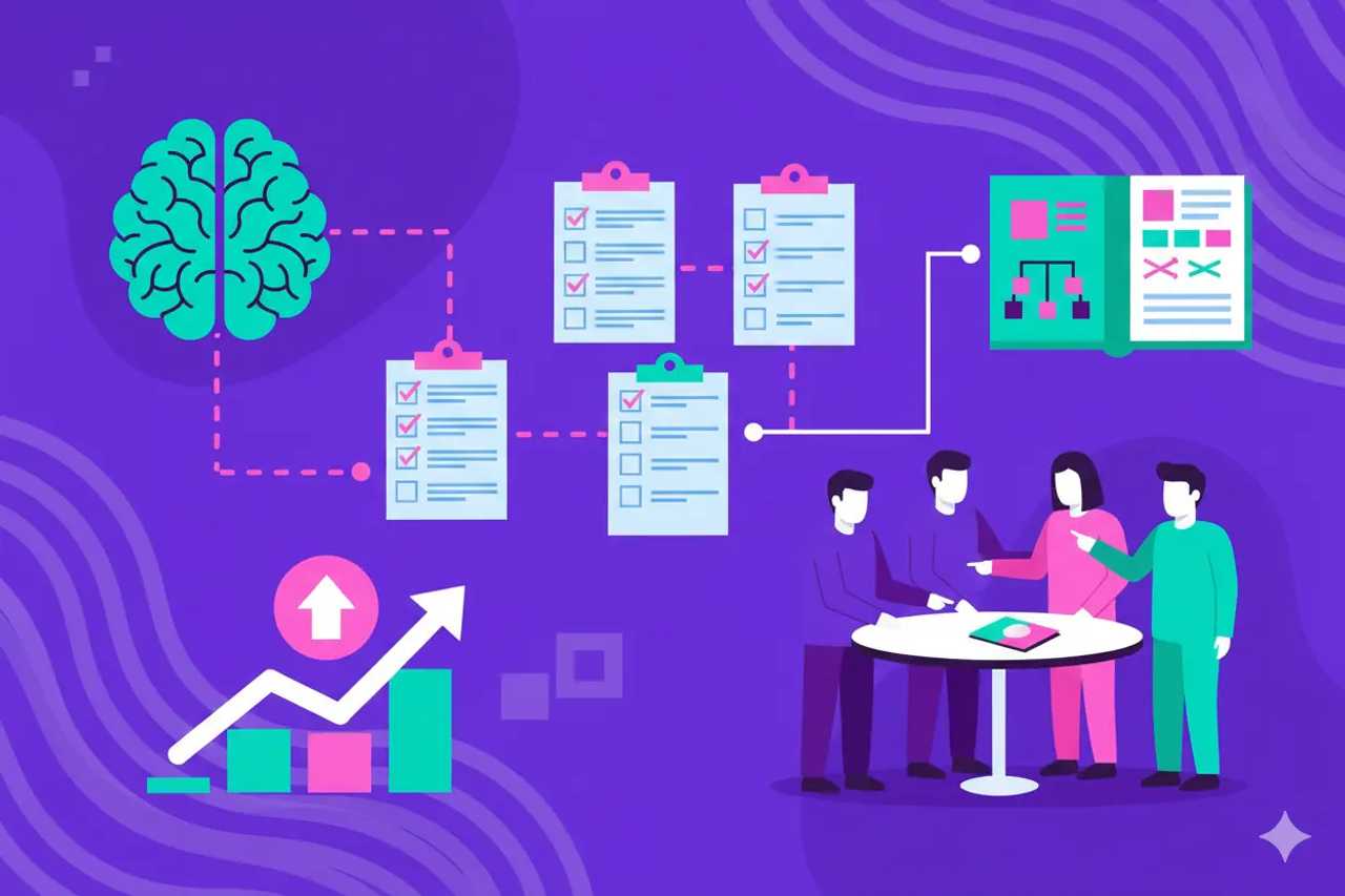 Illustration representing AISO Workflow: Growth Playbook with Checklists for Teams