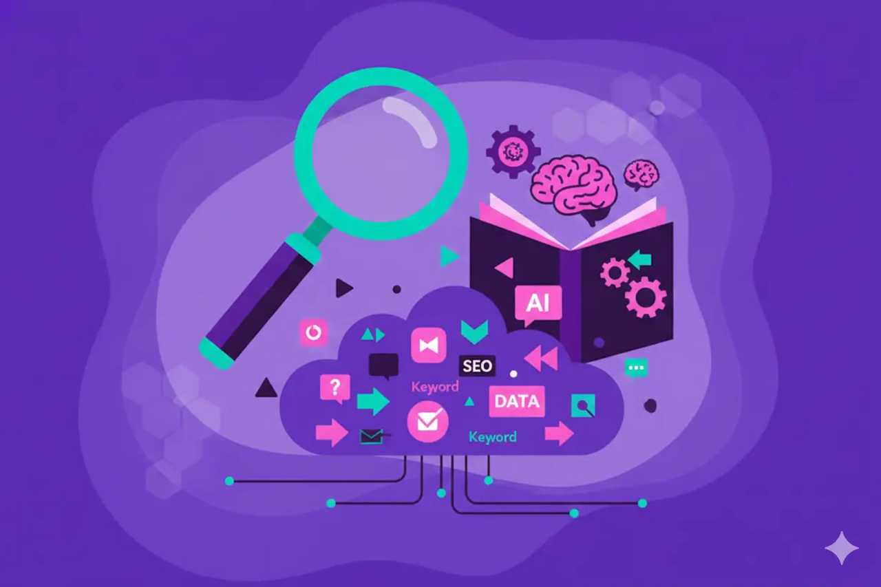 Illustration representing Keyword Research For Content: Playbook for AI Search Teams