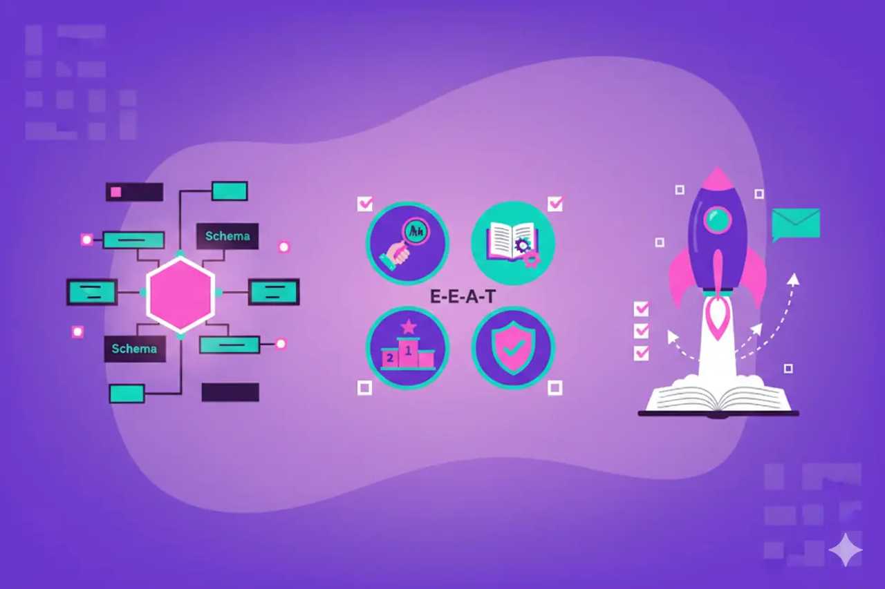 Illustration representing Schema For E E A T: Growth Playbook with Checklists