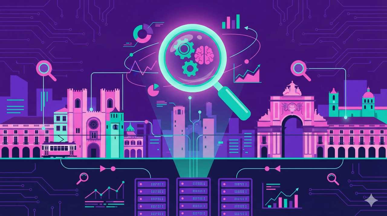 Illustration representing SEO and AI search optimization agencies in Lisbon.