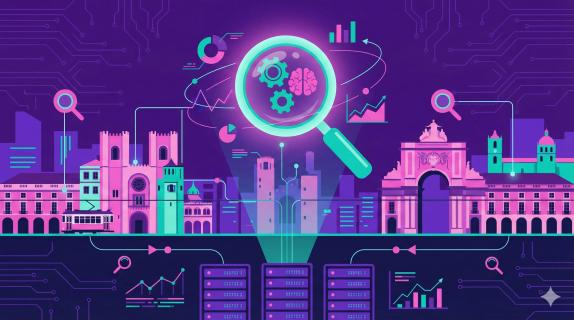 Illustration representing SEO and AI search optimization agencies in Lisbon.