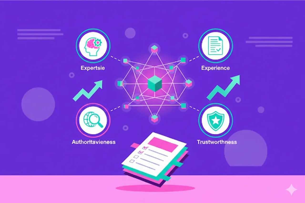 Illustration representing AI Overviews E E A T: Growth Playbook with Checklists