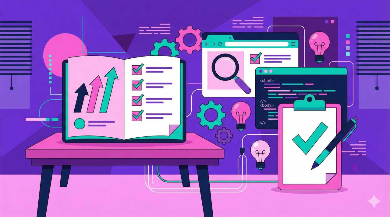 Illustration representing Title Tag Prompts: Growth Playbook with Checklists