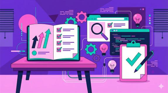 Illustration representing Title Tag Prompts: Growth Playbook with Checklists