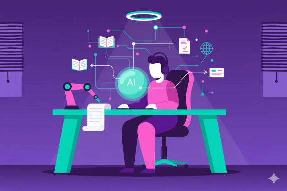 Illustration of AI assistant citations with checkmarks and links