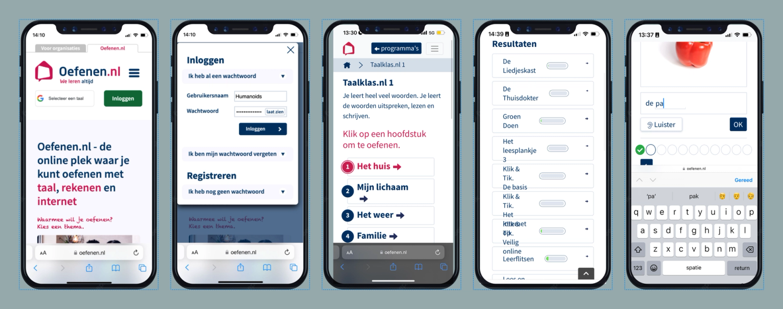 Het oude ontwerp van oefenen.nl