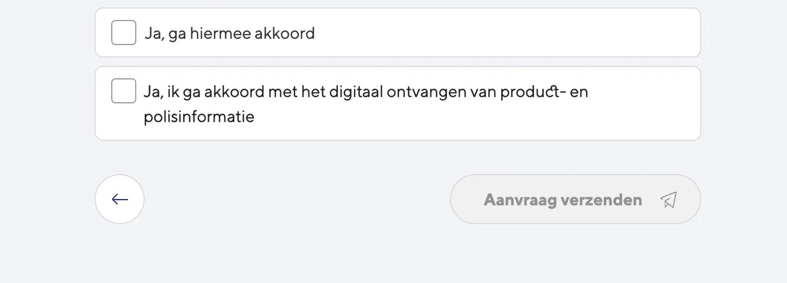 Een voorbeeld van situatie waarbij de CTA pas actief moet worden bij het aanvinken van beide checkboxes.