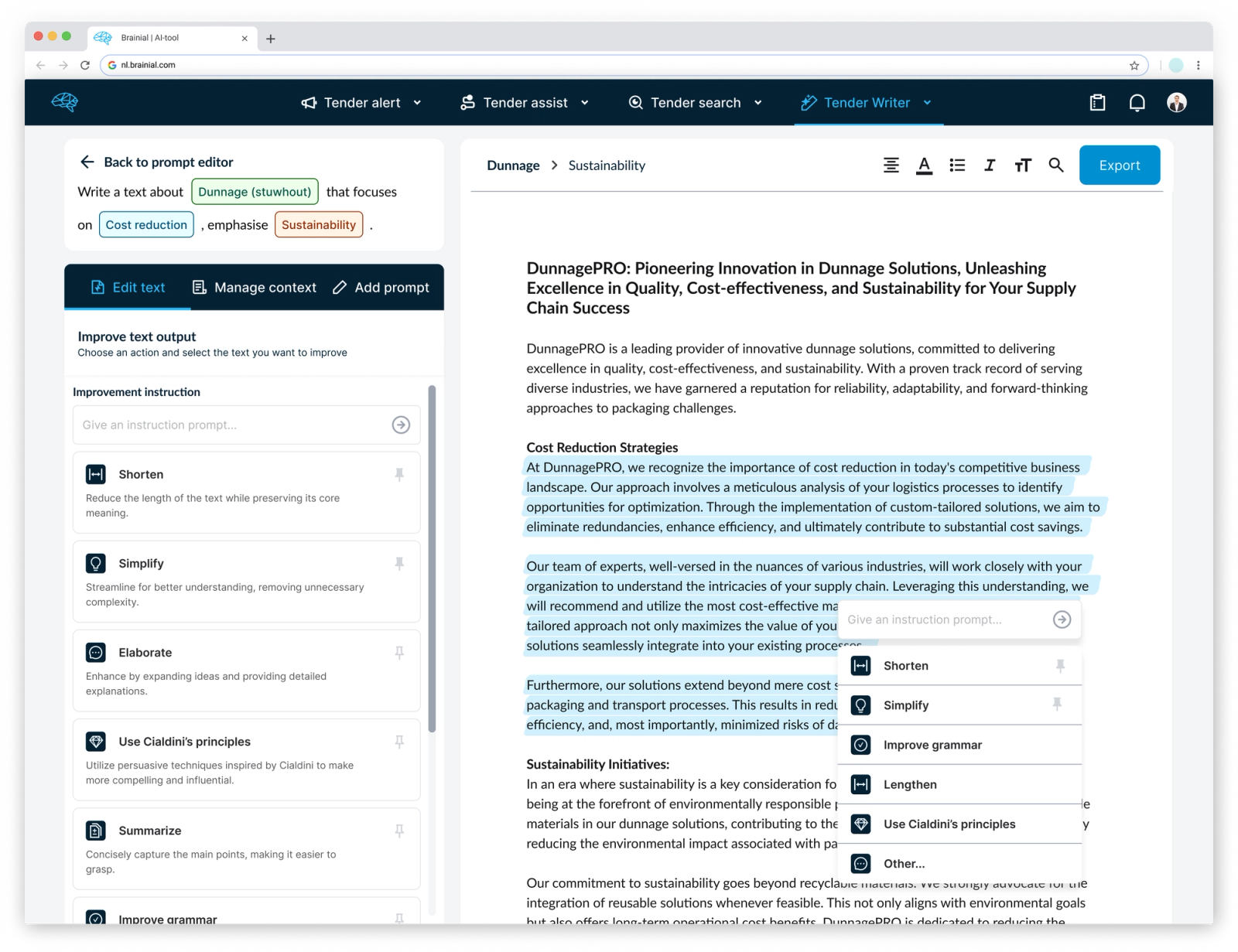 The Brainial text editor with suggestions from AI