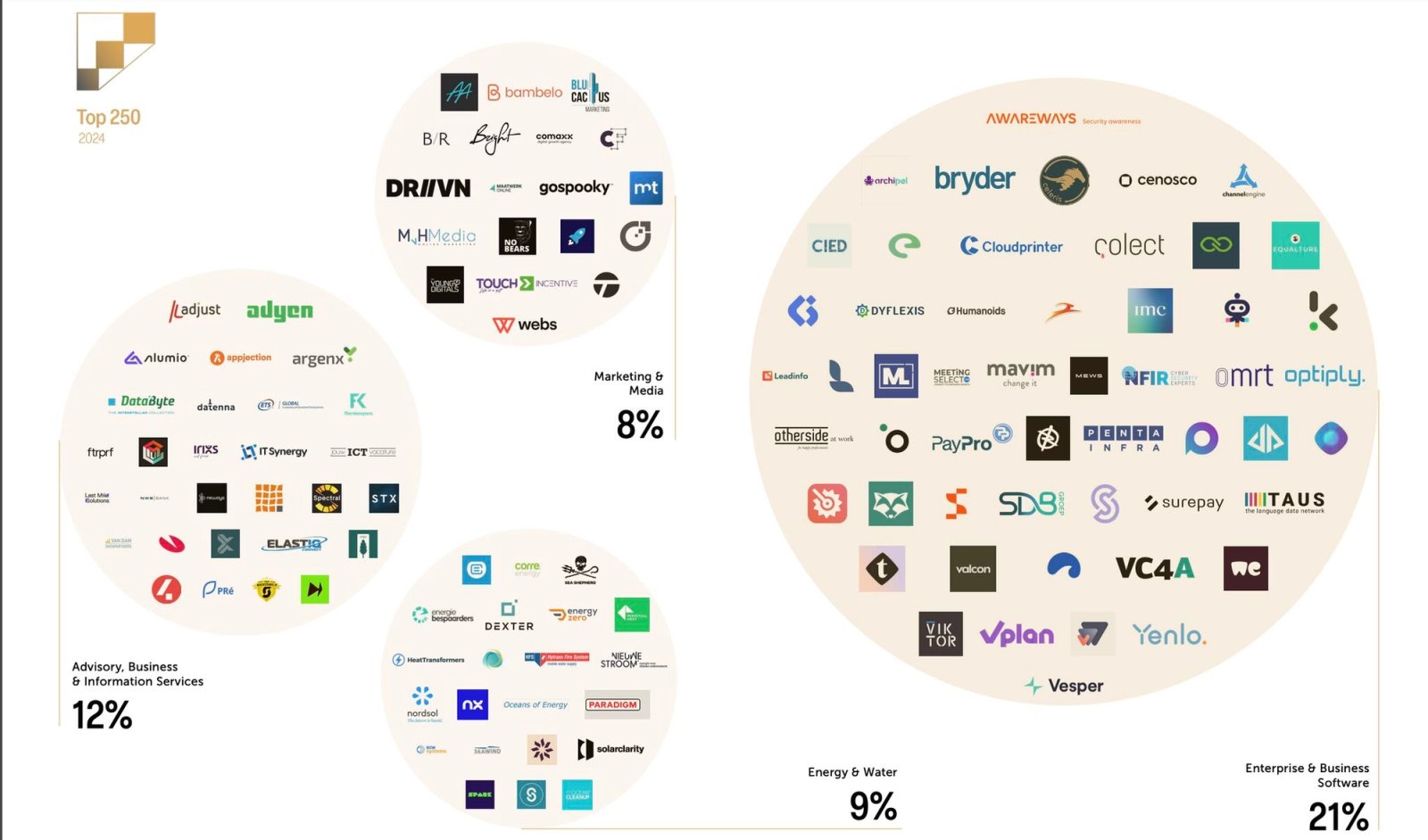 Een overzicht van een aantal van de top 250 bedrijven