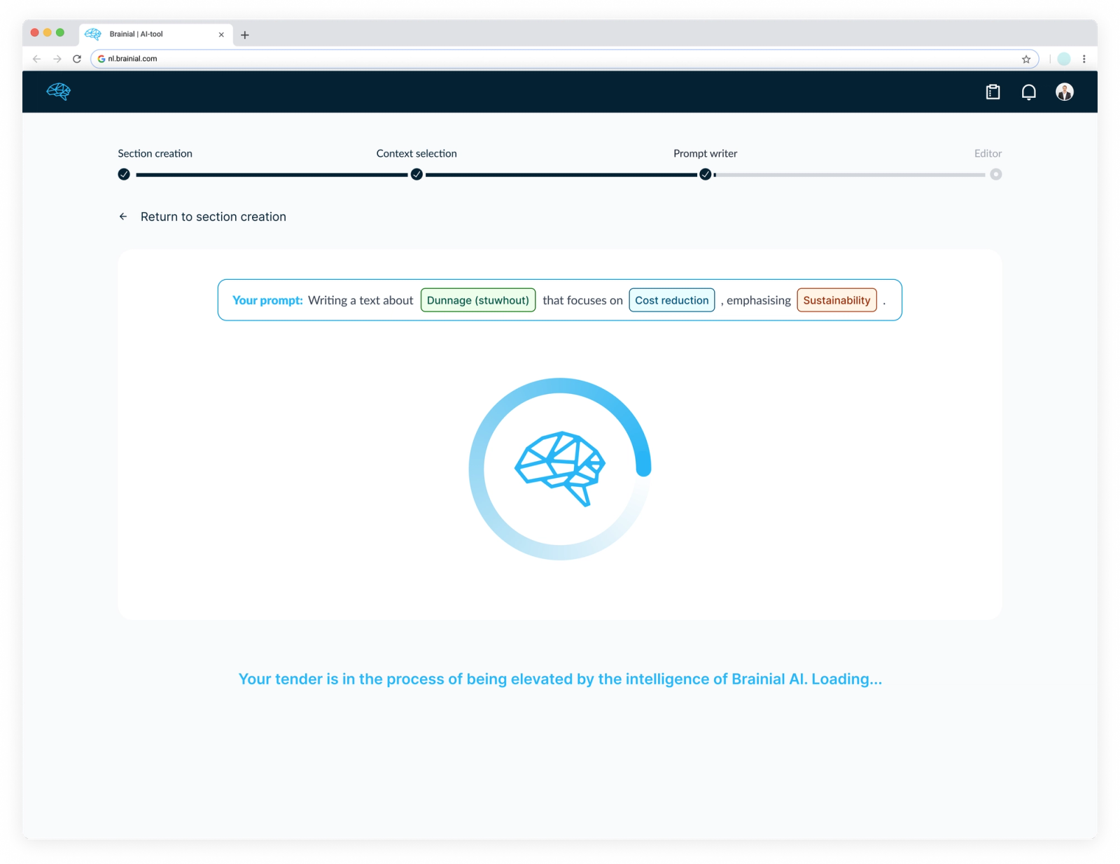 Brainial tender loading screen for the prompt writer