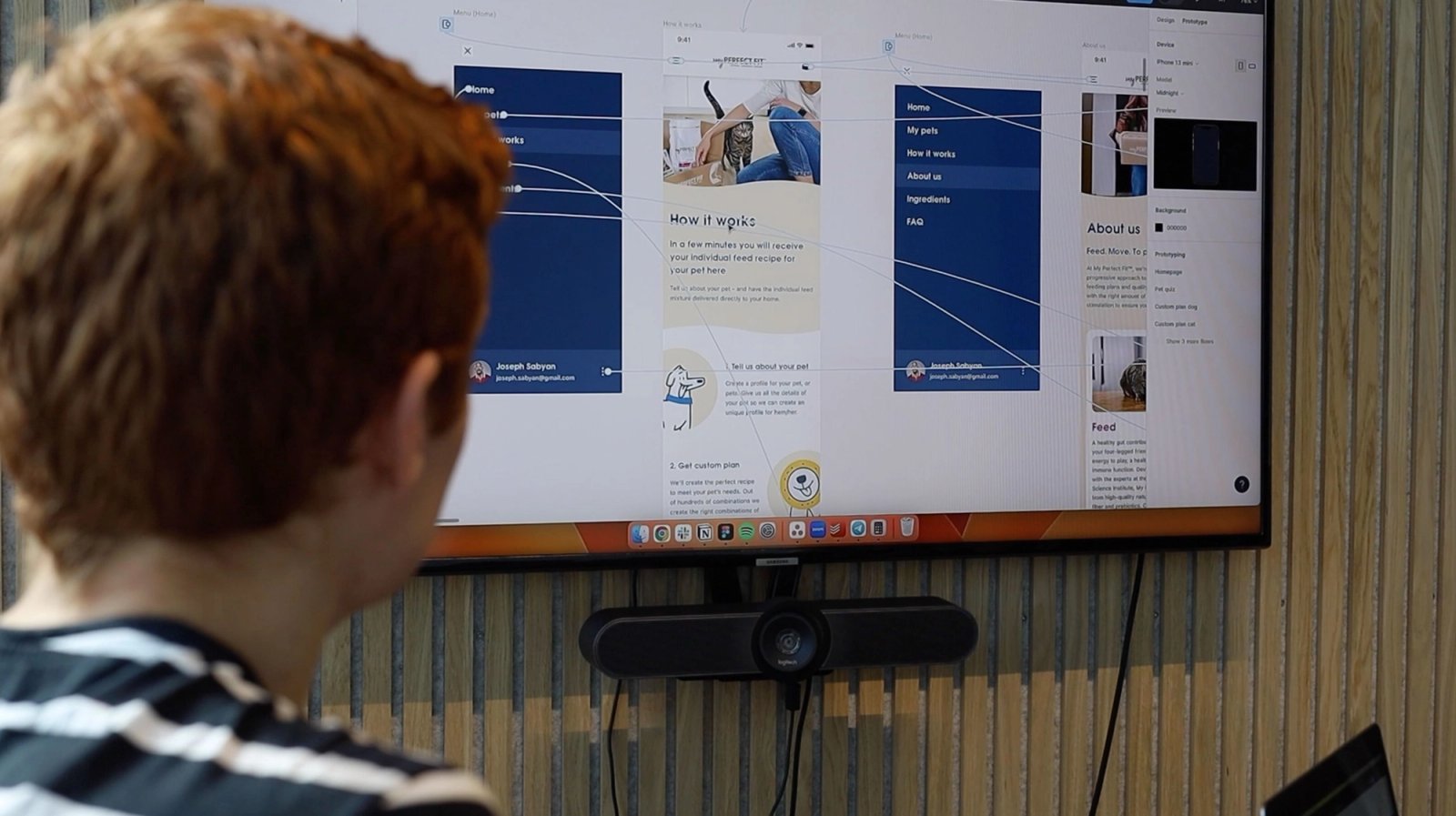 Een designer die werk op een scherm laat zien