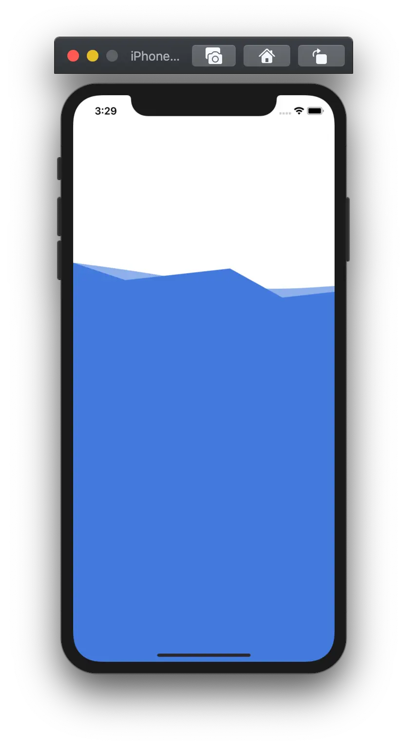 Een iphone simulator waarop een golvende page divider te zien is.