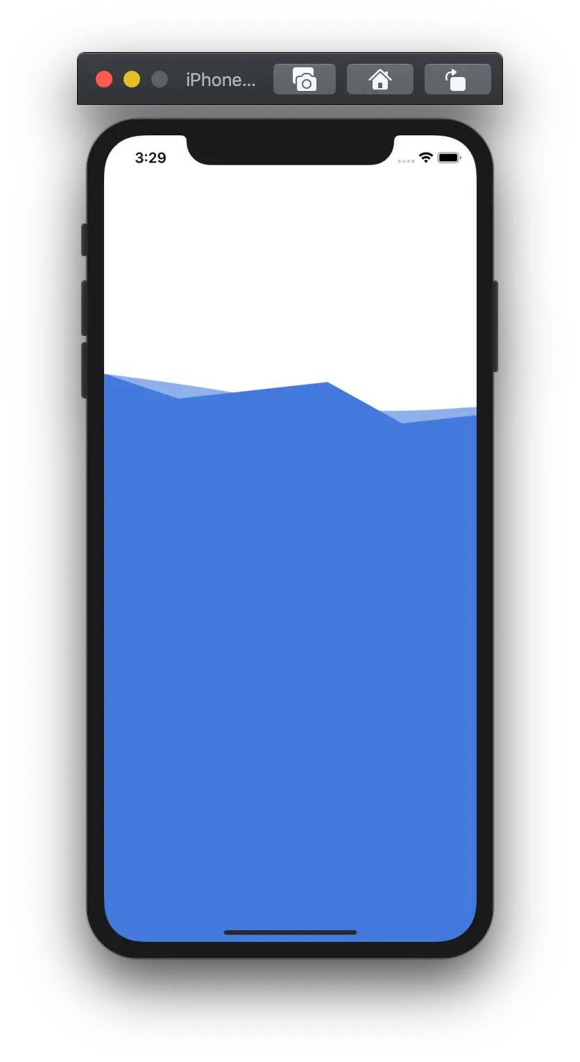 Een iphone simulator waarop een golvende page divider te zien is.