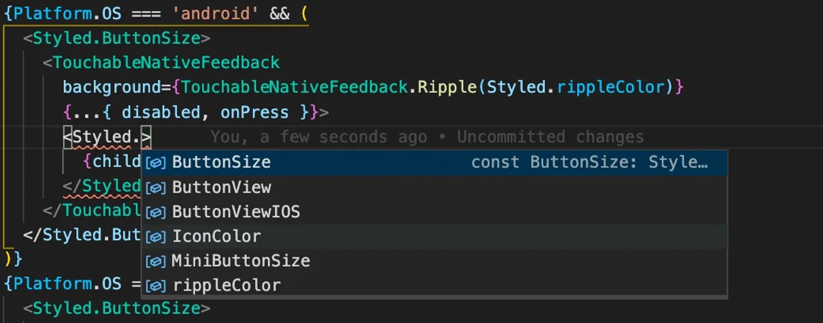 Styled components in de code editor.