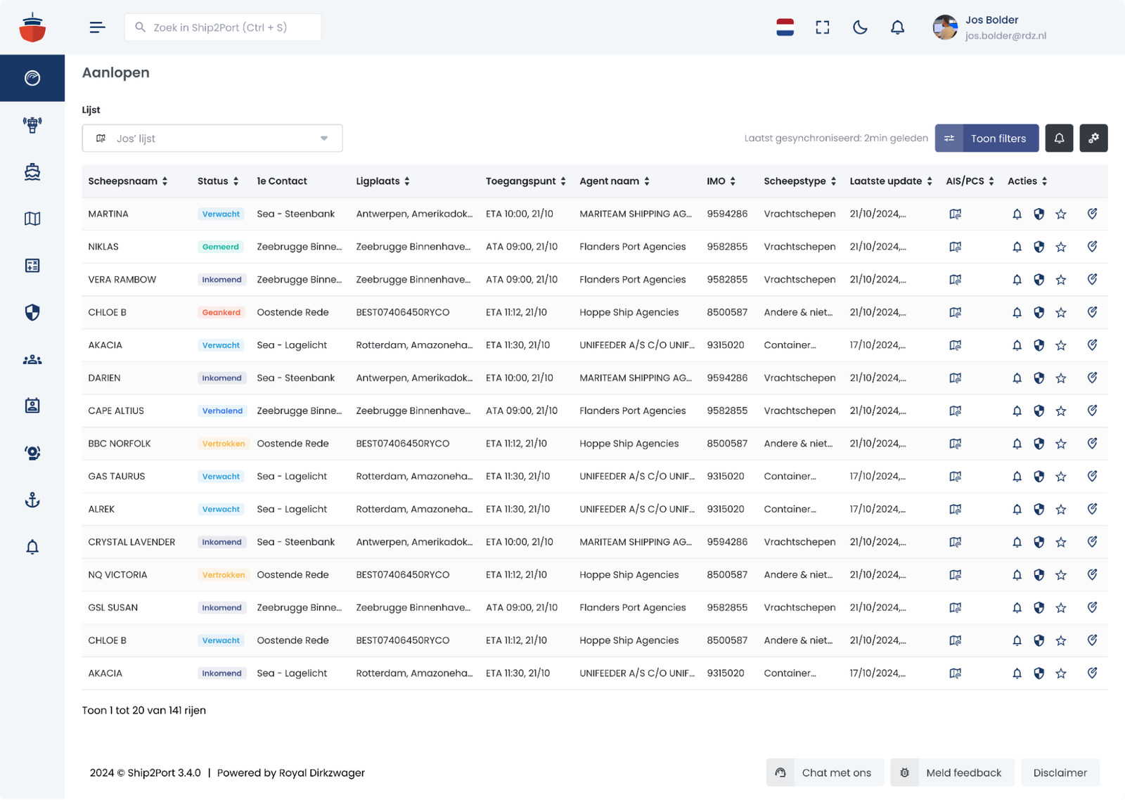 Concept screen of revisioned Portcall Dashboard