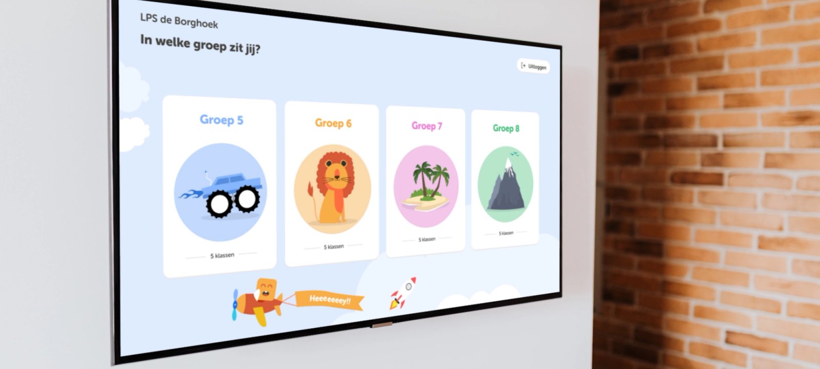 Een digibord met daarop de kleine grote denkers app