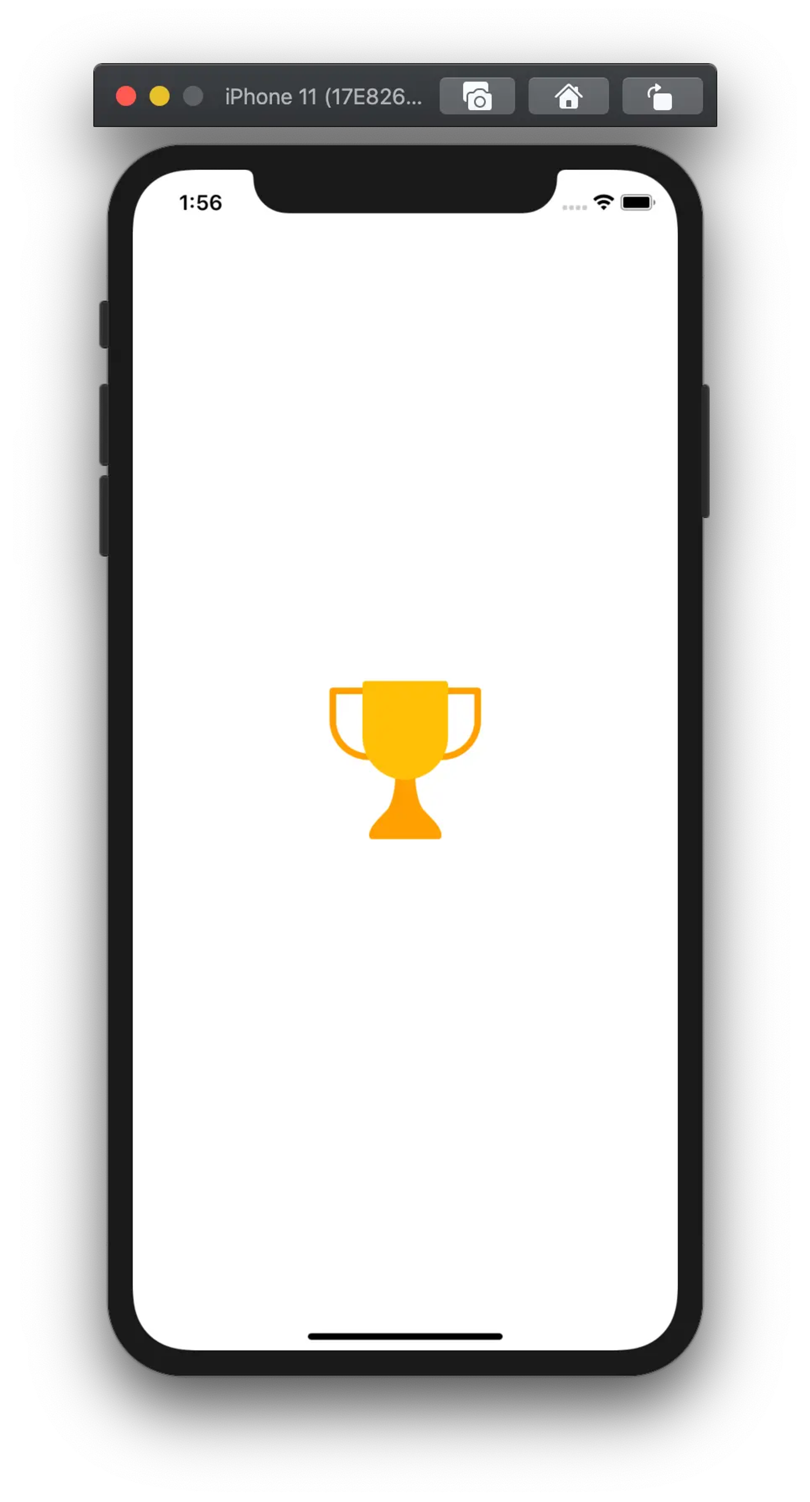 Een iphone simulator waarop een trofee in svg formaat is weergegeven.