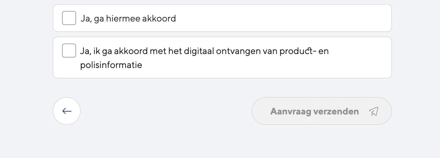 Een voorbeeld van situatie waarbij de CTA pas actief moet worden bij het aanvinken van beide checkboxes.