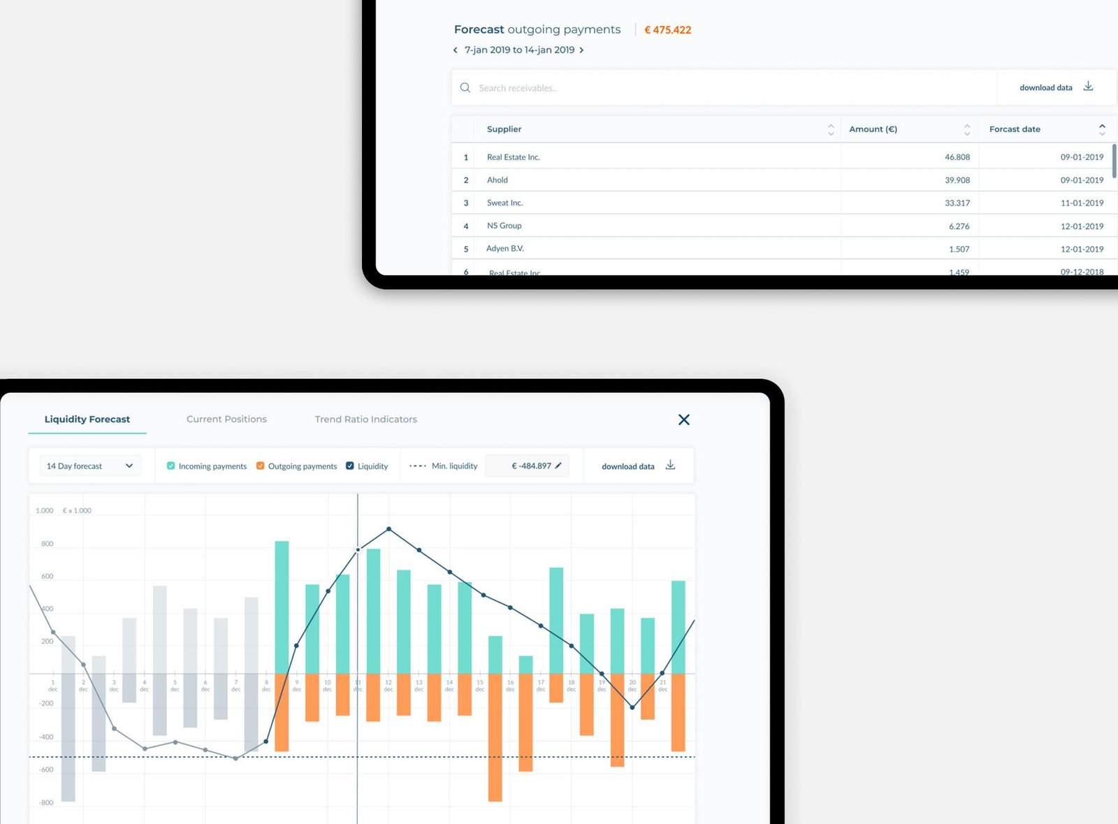 De app op 2 tablets.