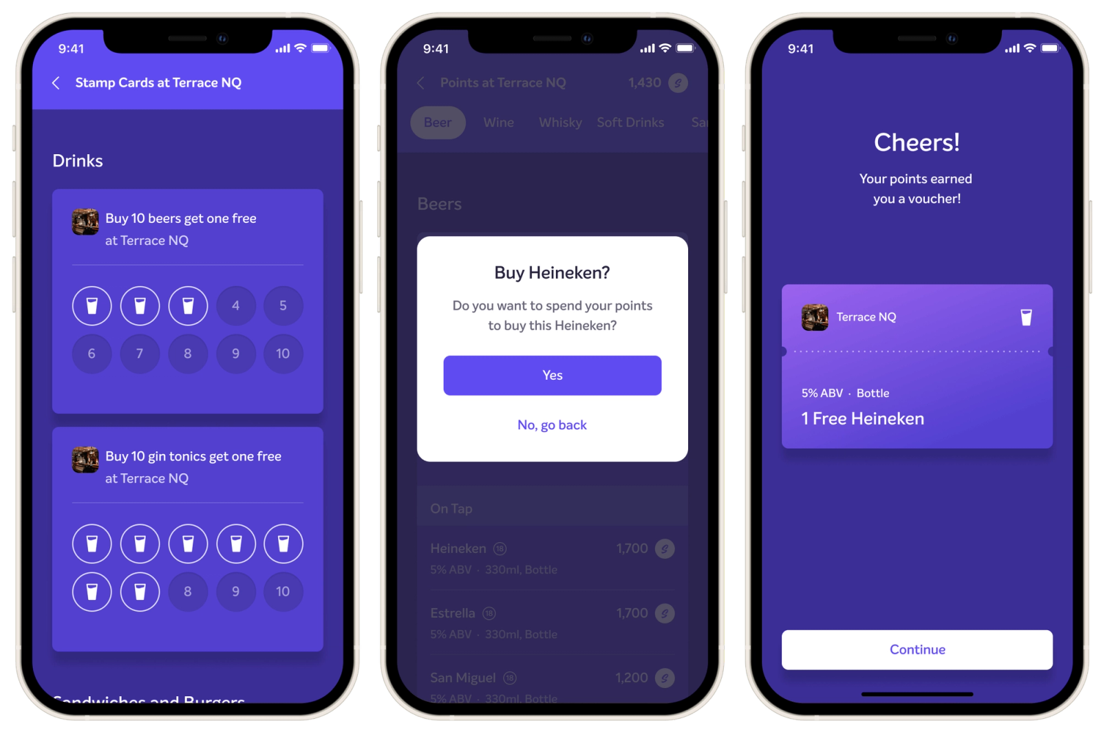 Screens of paying and earning points