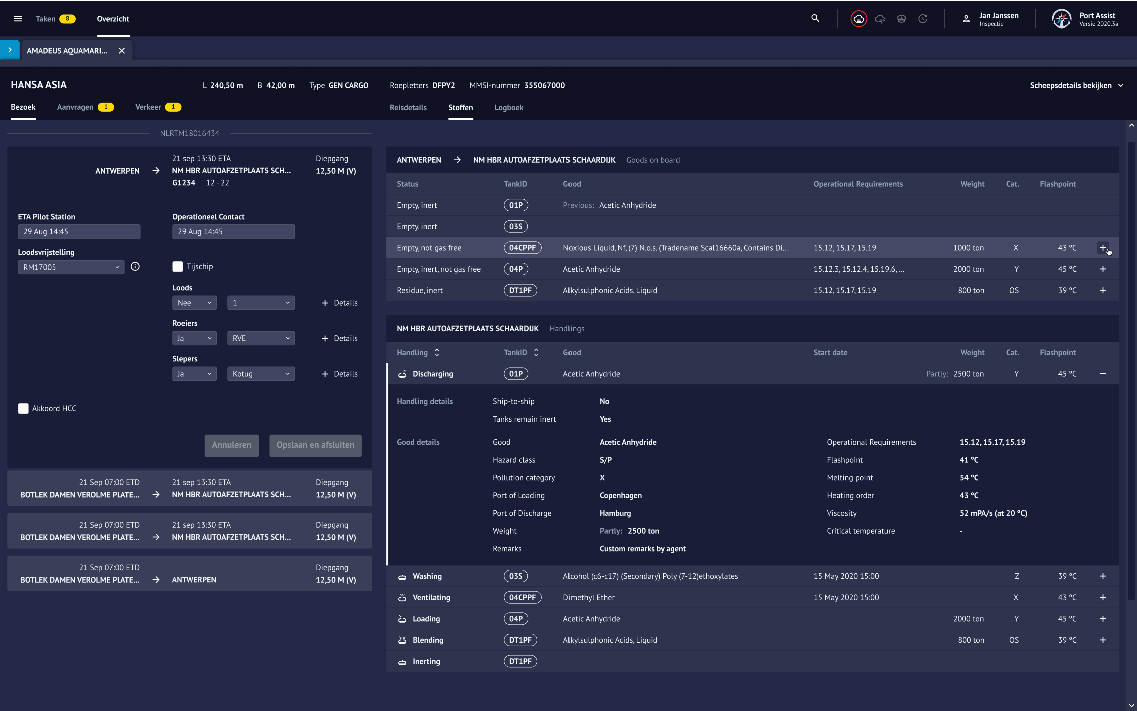 Per vessel requests, details and cargo can be viewed 👀