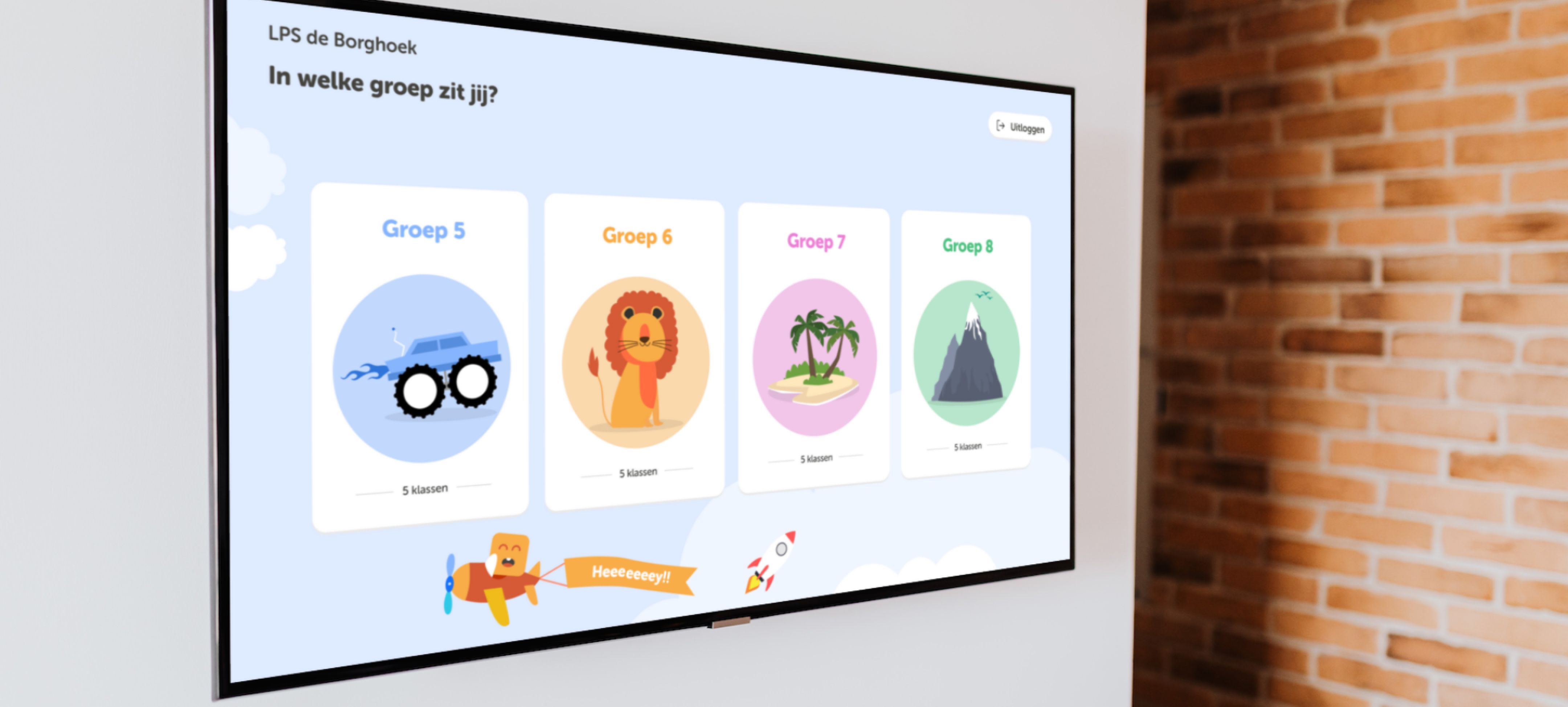 Een digibord met daarop de kleine grote denkers app