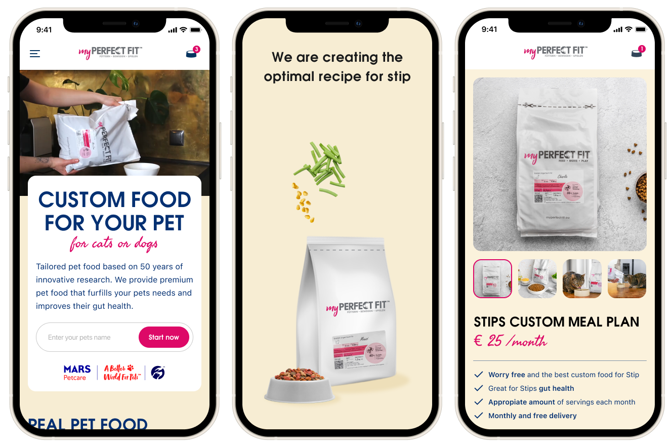 Drie mobiele telefoon met op het dispay verschillende shots van de app