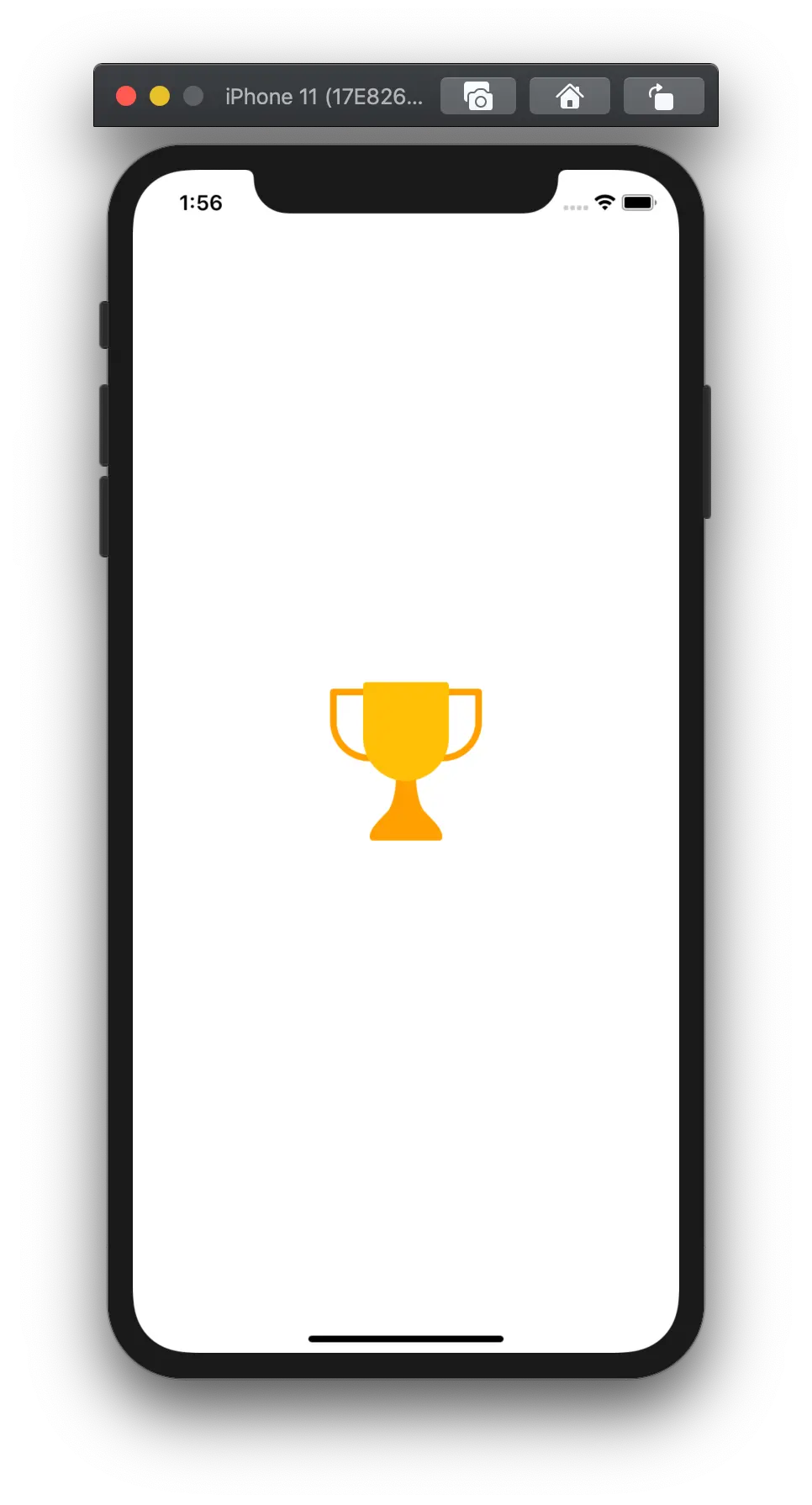 Een iphone simulator waarop een trofee in svg formaat is weergegeven.