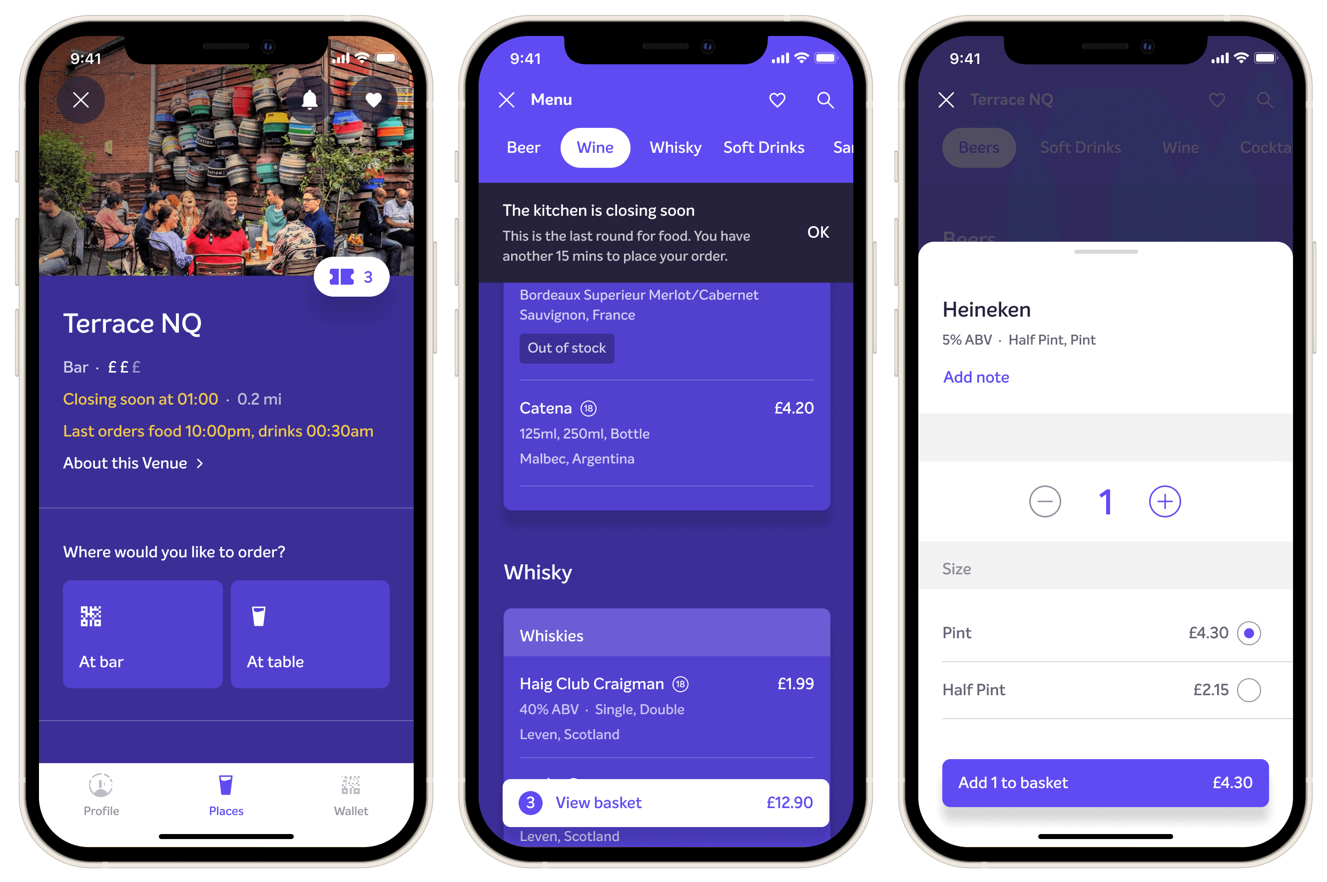 Bar detail en bestellen