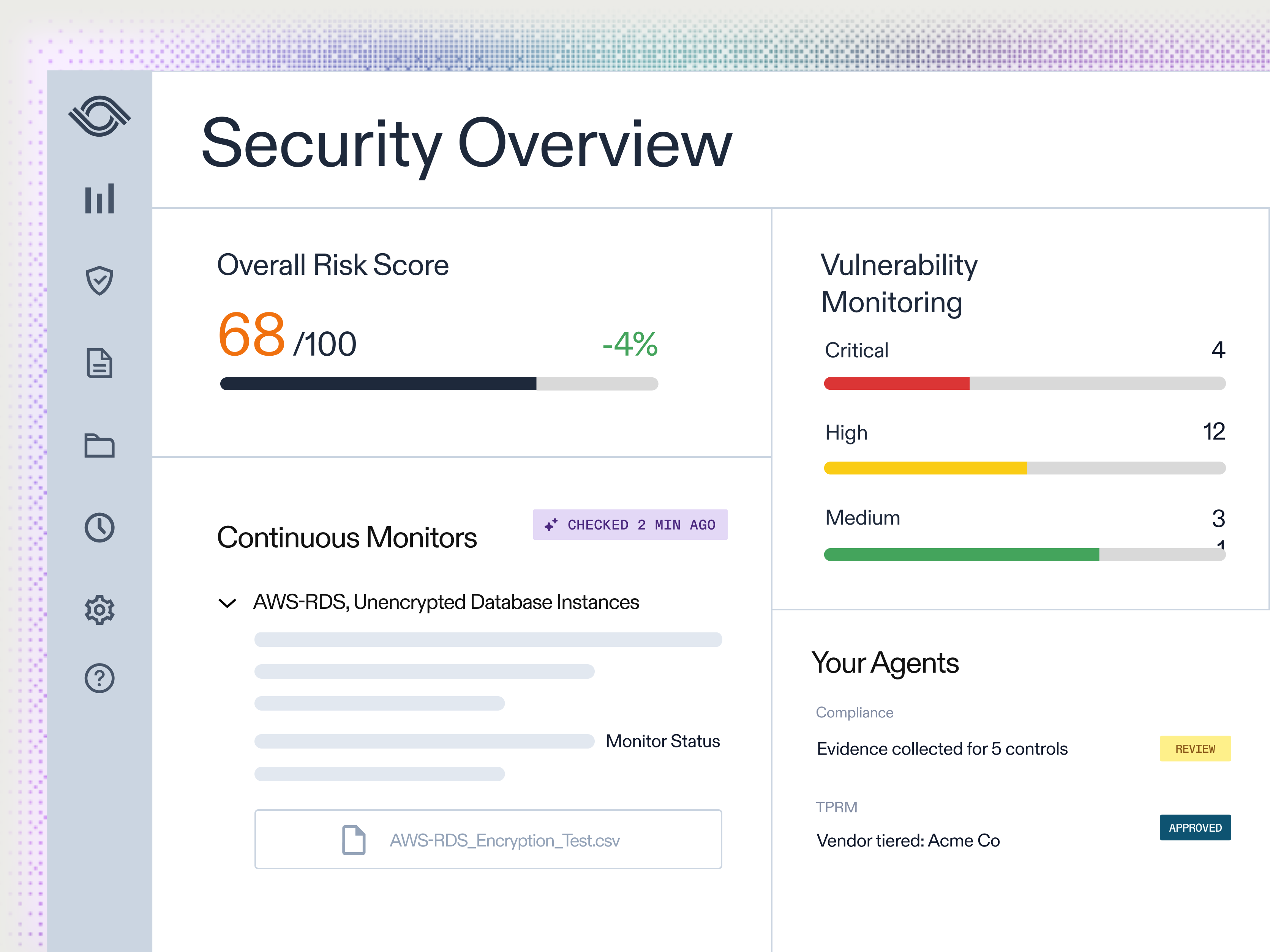 Optro dashboard displaying security overview