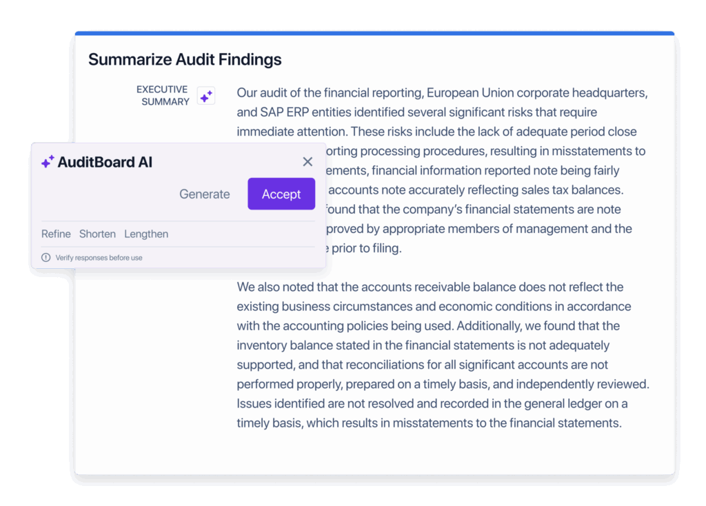 AI for Audit Management Summarize Audit Findings