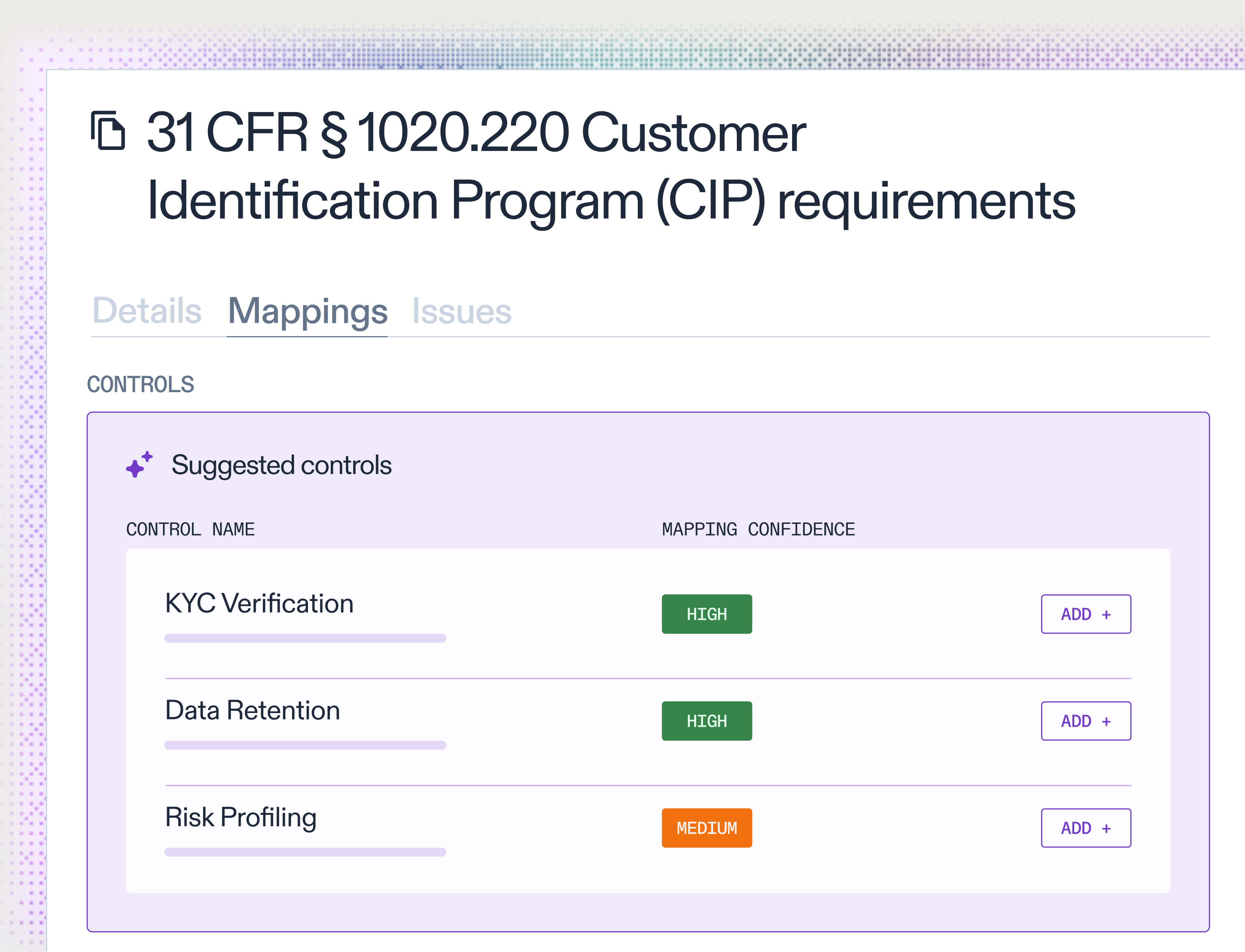 Customer identification program requirements with Optro AI suggested controls and policies