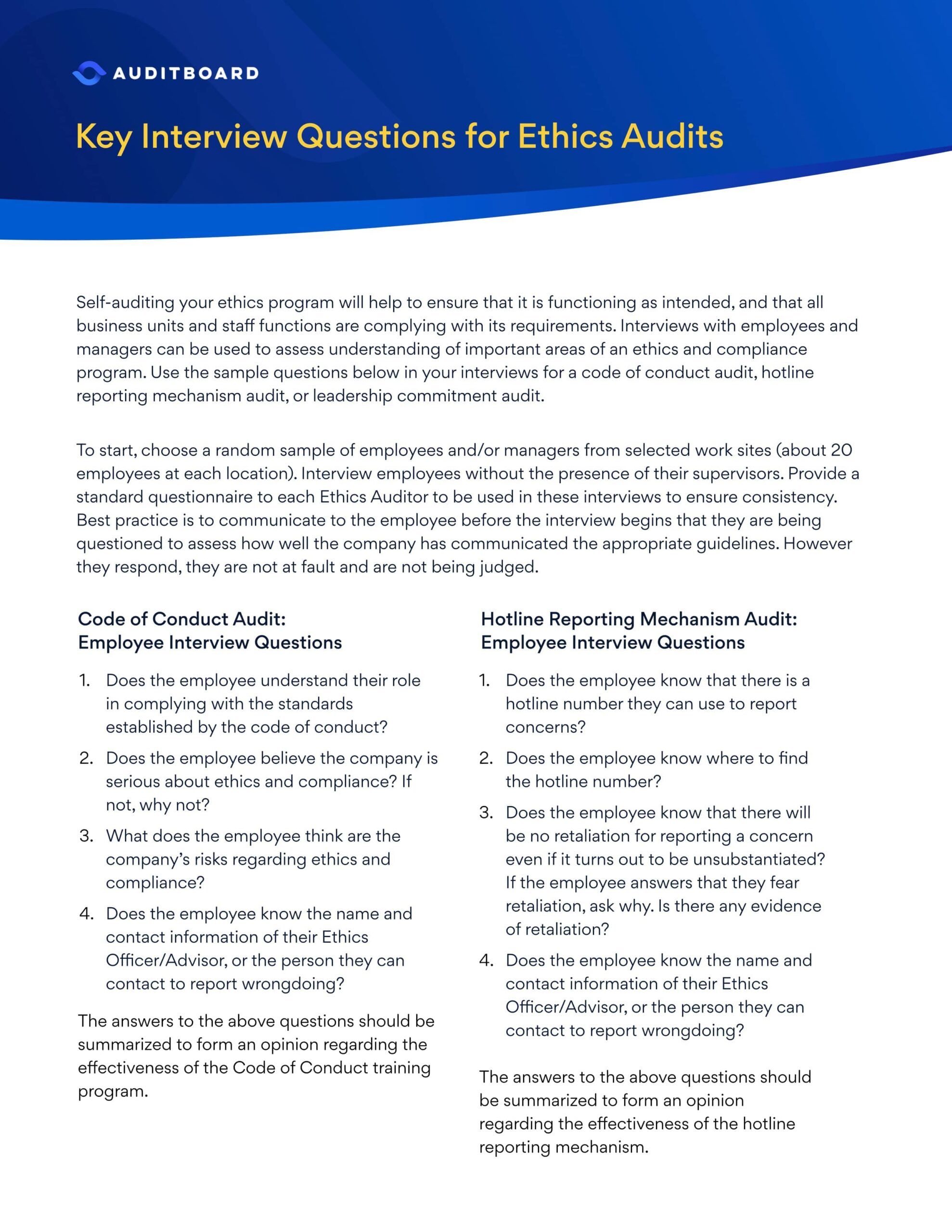 Key Interview Questions for Ethics Audits