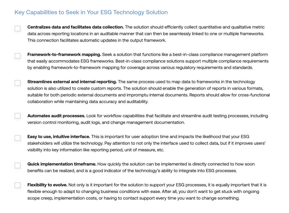 Checklist: Key Capabilities to Seek in Your ESG Technology Solution
