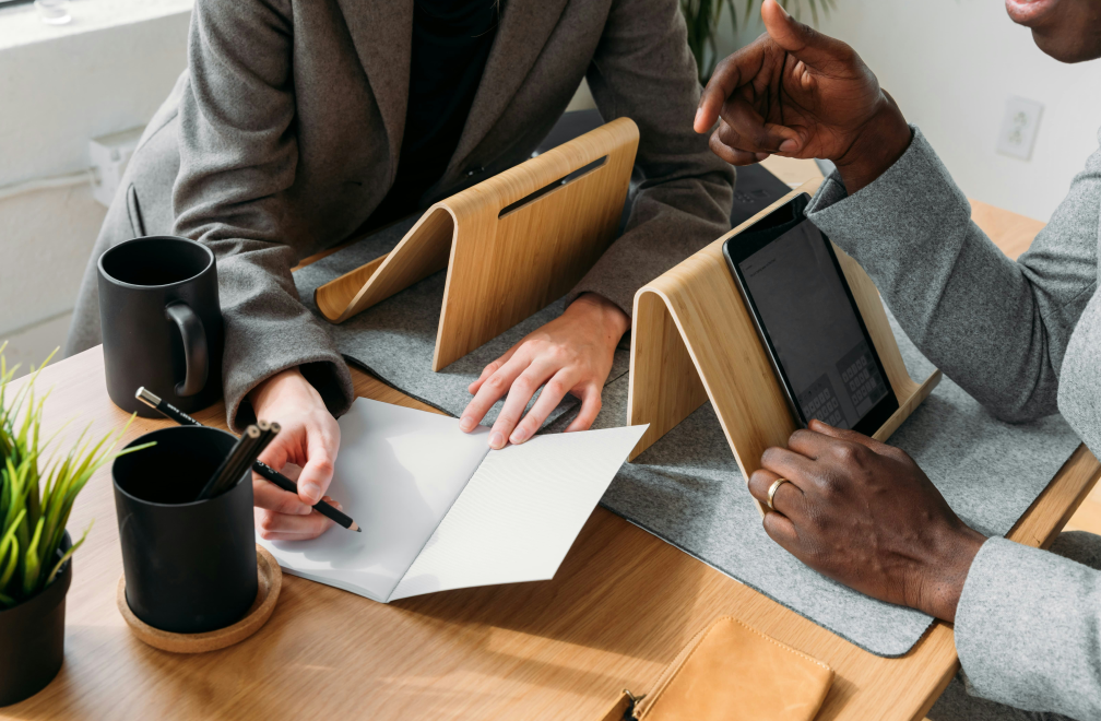 collaborating at a desk