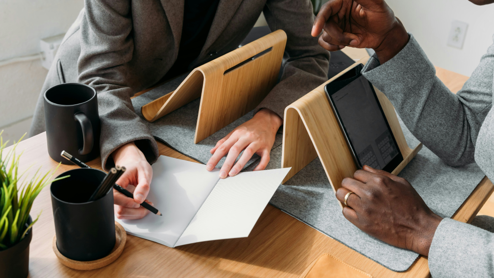 collaborating at a desk