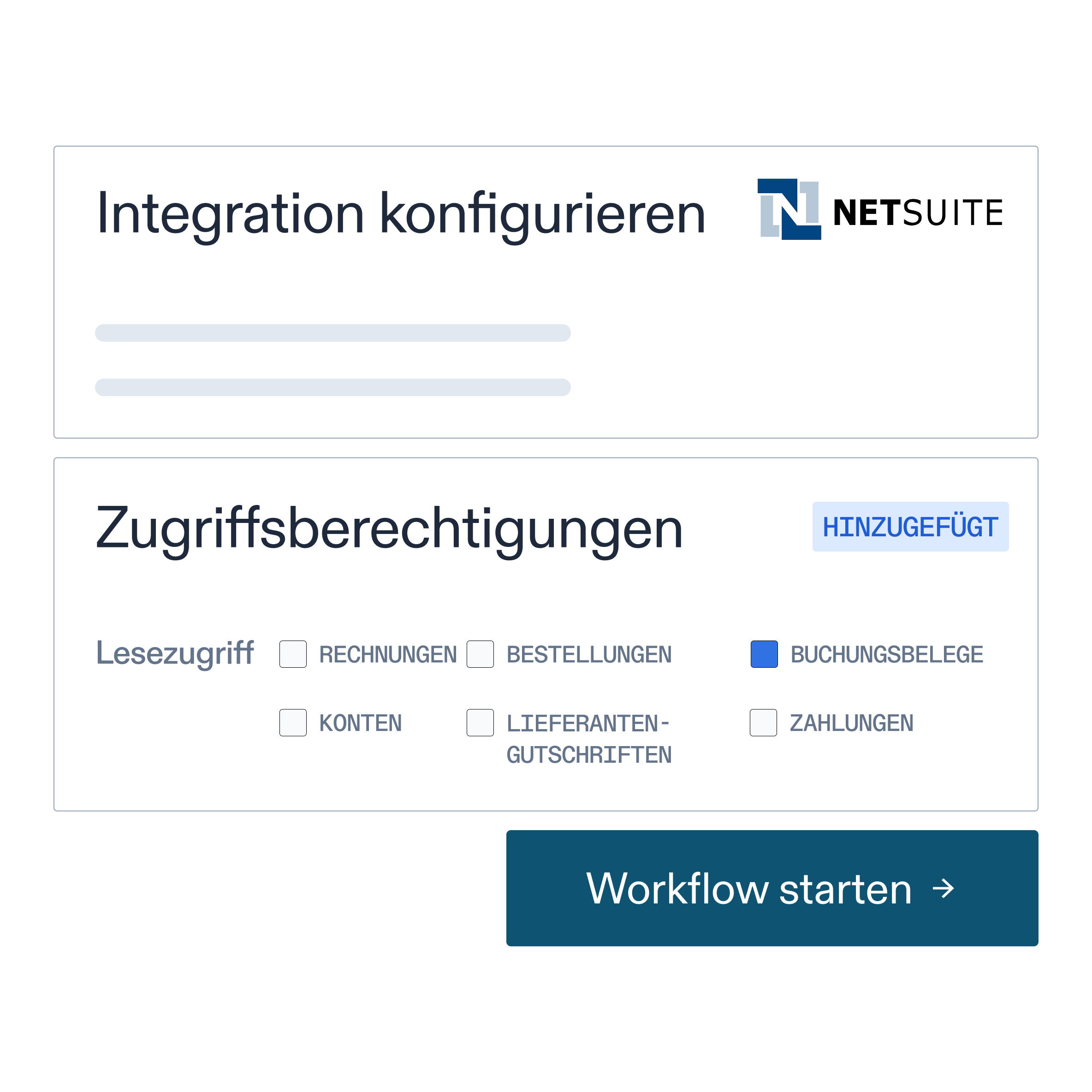 Example of integration setup and data permissions to run workflow