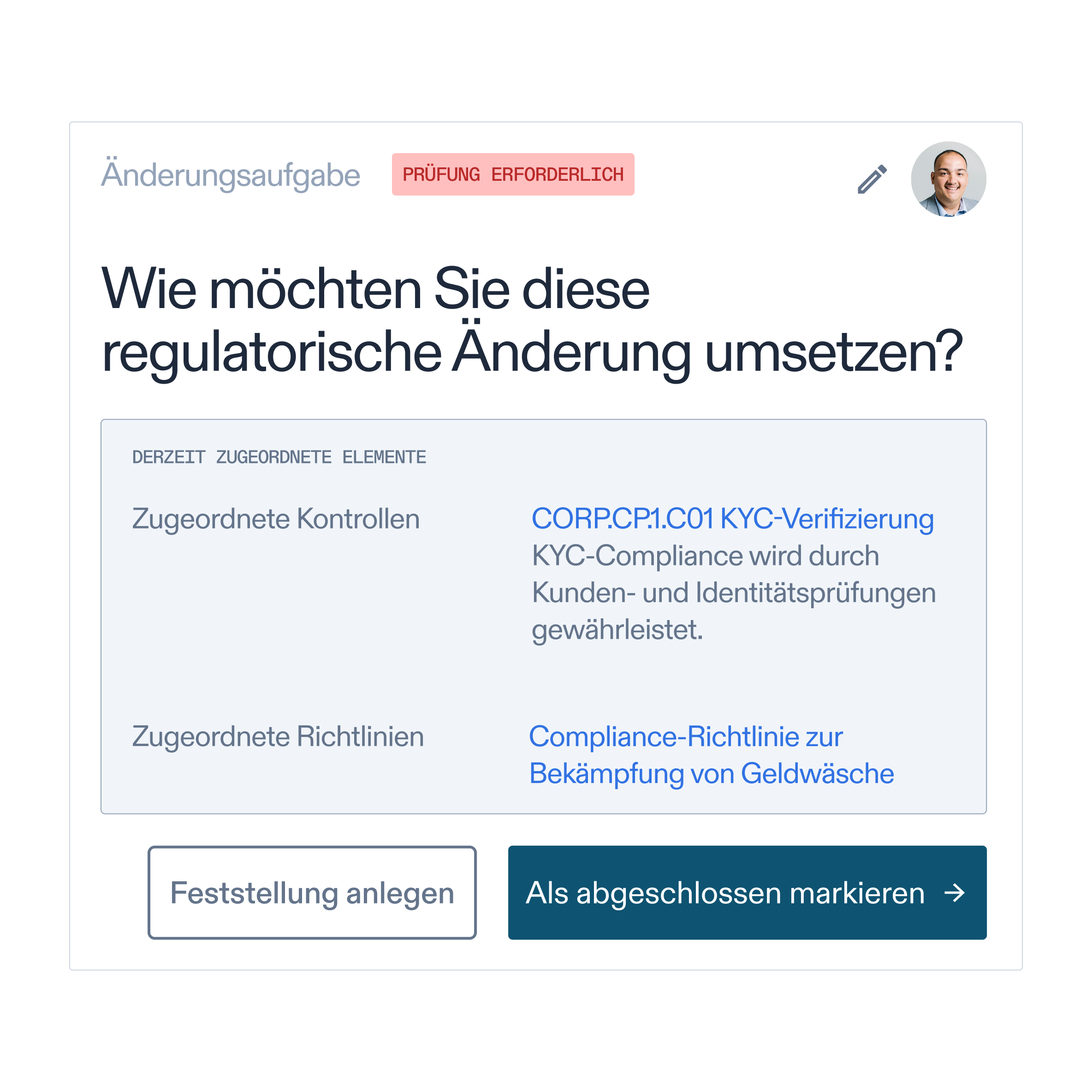 Regulatory change management overview with mapped controls and policies