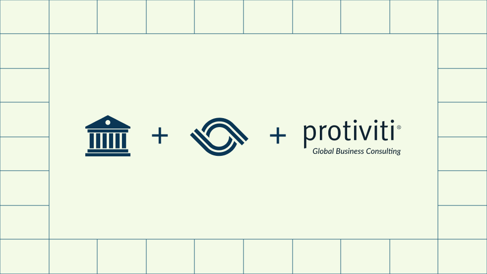 logos for a bank, Optro, and Protiviti