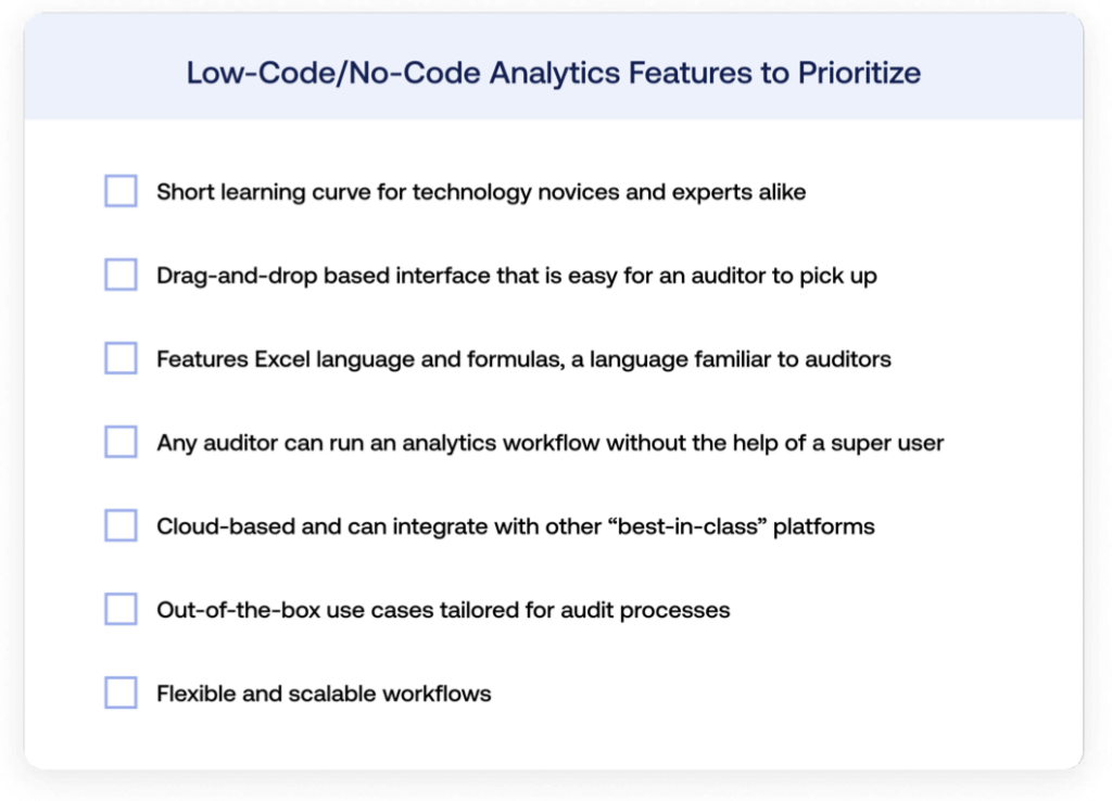 Low-code No-code Analytics Features Audit