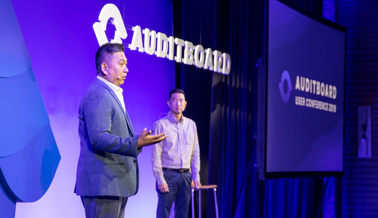 AuditBoard co-founders Jay Lee and Daniel Kim take the stage for the AuditBoard User Conference Keynote