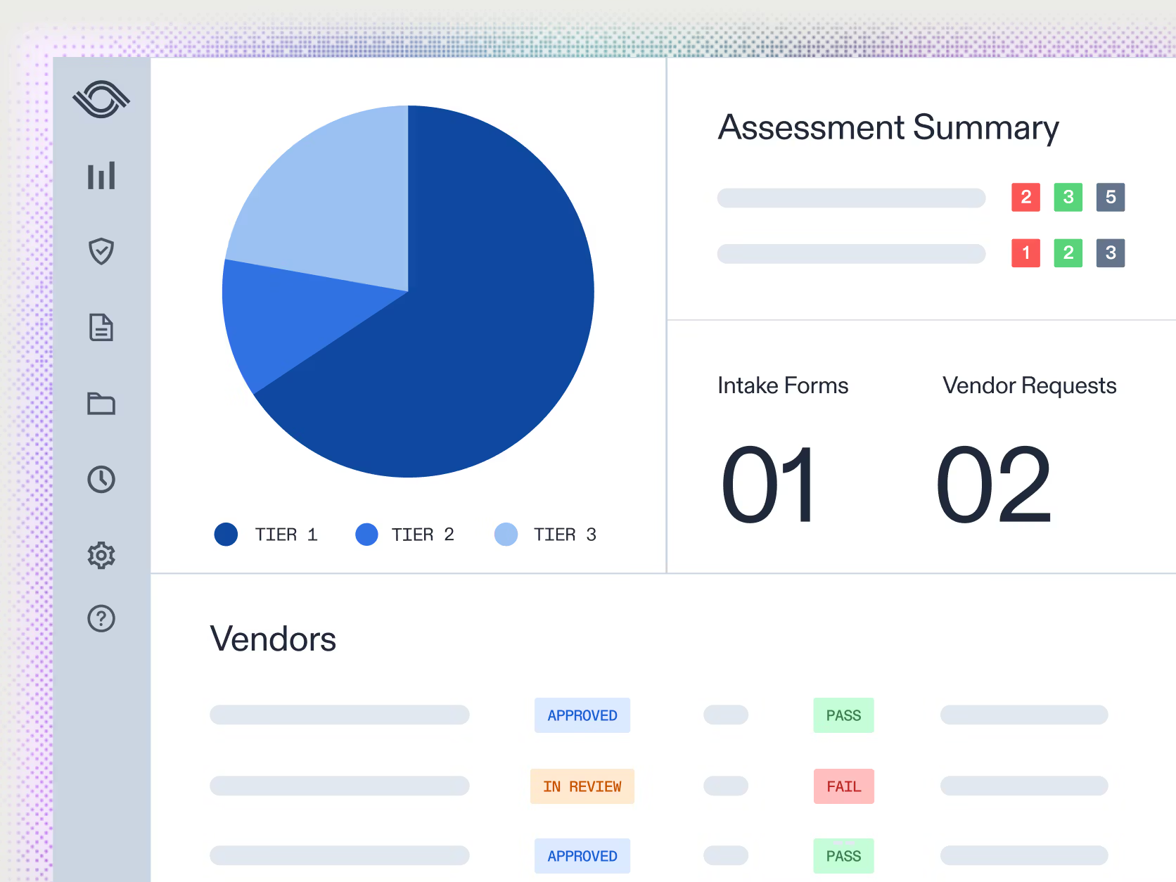 AuditBoard’s centralized IT vendor risk register with assessment summary and list of vendors.