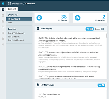 Dashboard overview of AuditBoard's SOX Compliance Software