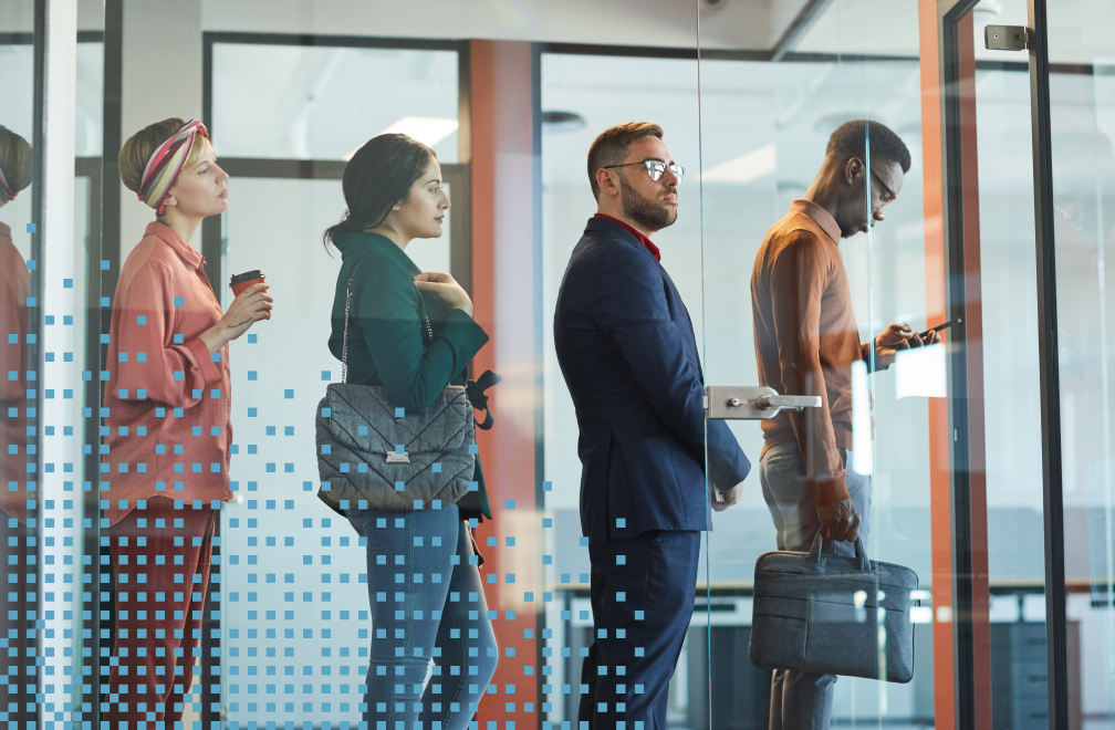image of people standing in line