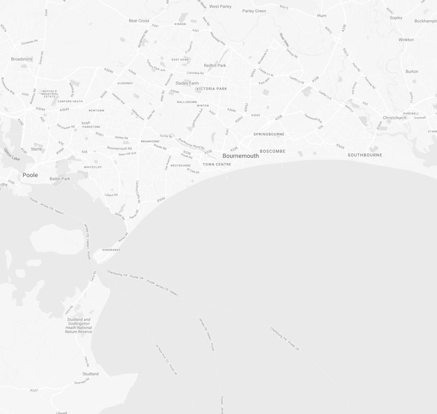 grescale map of bournemouth poole and christchurch area