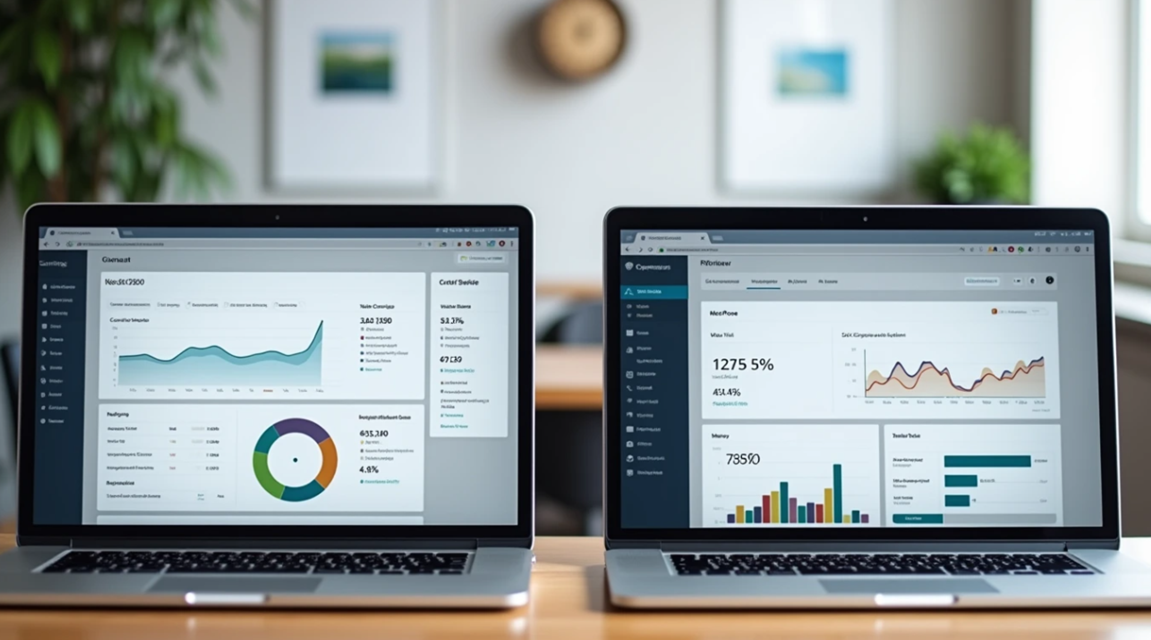 Two laptops showing SEO analytics dashboards side by side